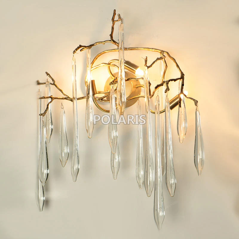 Modern Glass Drop Crystal Chandelier Led Wall Sconce Lamp