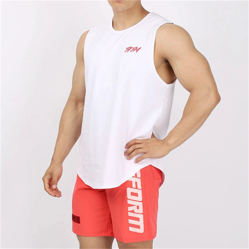 New Men Print Tank top Gyms Workout Fitness Bodybuilding sleeveless shirt Male Cotton clothing Casual Singlet vest Undershirt
