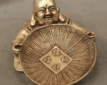 

4"China Chinese Tibet Folk Silver Maitreya Buddha Ashtray Statue
