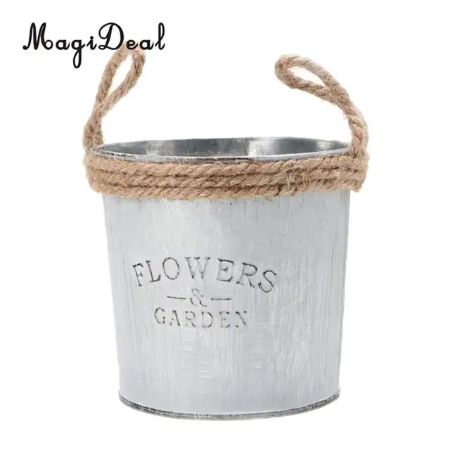 MagiDeal GALVANIZED Rustic Flowers Garden Bucket Metal Tin Succulent
