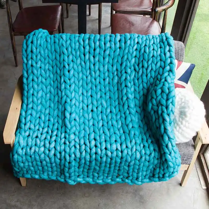 Handmade Chunky Knitted Blanket Super Soft Wool Thick Line Yarn