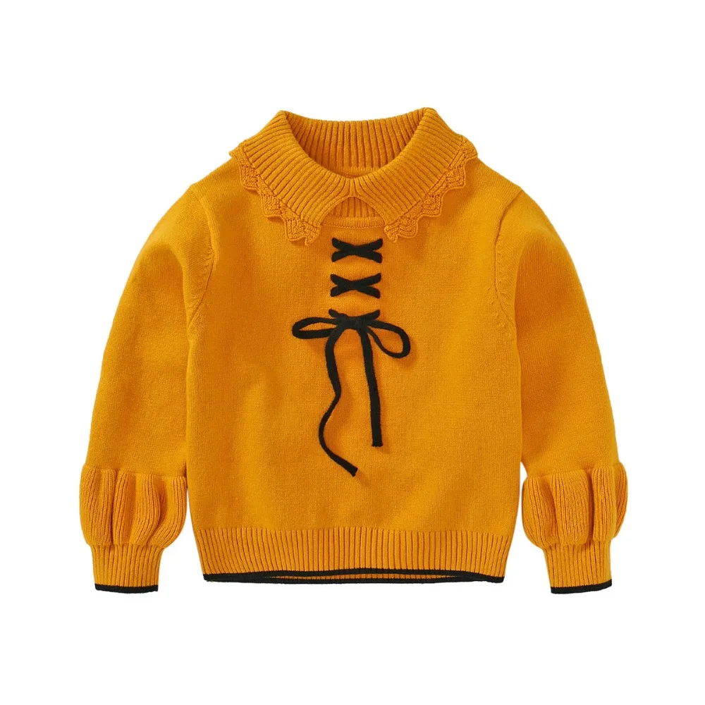 

Sweet Girls Sweater Fashion Princess Baby Kids Coat Puff Sleeve Sweater Coat Bow Spring Autumn Kids Girl Children's Clothing