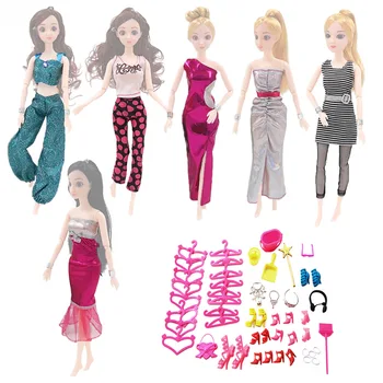 

6 Set Fashion Girl Dolls Toys Dresses Gown Outfits Clothes+52 Pcs Matching Accessories for Barbie Toy Kids Girls Birthday Gifts