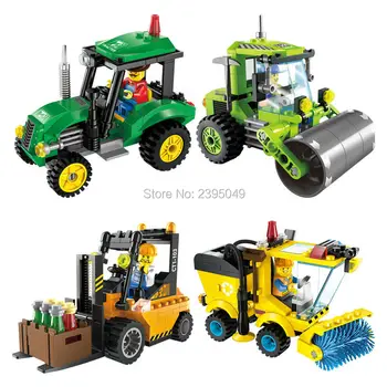 

Small blocks City Construction Road Roller Forklift Truck Tractor Sweeper Truck Building Block Kids Toy Compatible for children
