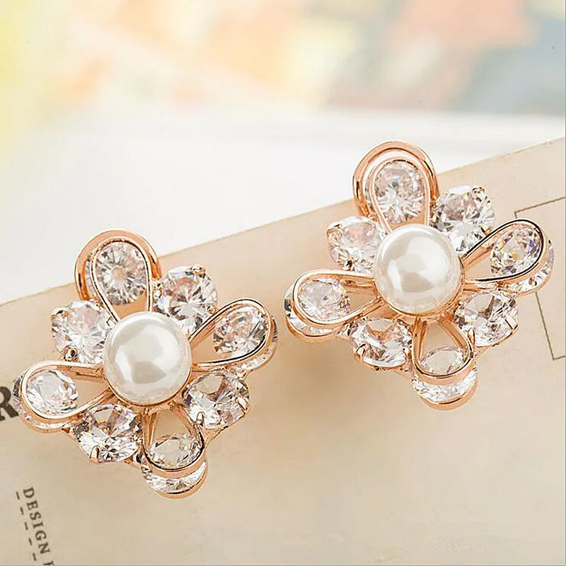 Classic Design Romantic Jewelry 2018 Golden Color AAA Cubic Zirconia Stone Stud Earrings For Women Elegant Wedding | Украшения и