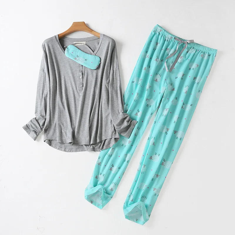 

QWEEK Women Sleepwear Cotton 2019 Spring Pajamas Long Sleeve Pijama Mujer Soft Plus Size Pijama Women Casual 3 Pieces Suit