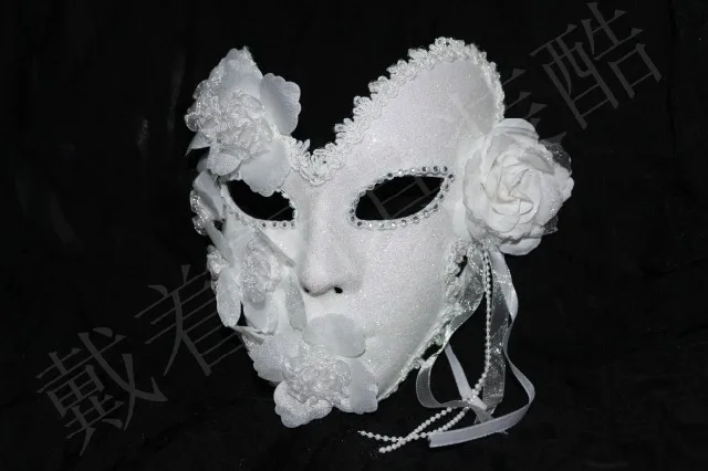 Венецианская маска, маскарадные маски для мужчин и женщин, пышная Цветочная кружевная маска принцессы для лица, белое золото, порошок террора
