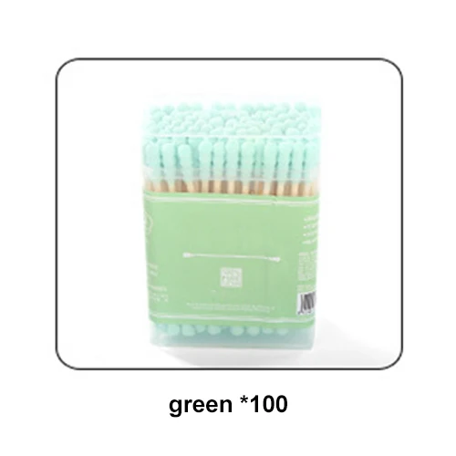 100pcs/pack Double Head Cotton Swab Ear Cleaning Soft Disposable Medical Wood Sticks Health Care Beauty Makeup Tools Nail Brush - Цвет: Box-Green Spiral