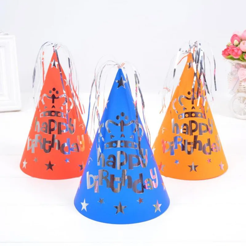 

1PC 3 Colors Creative Silk Rain Birthday Hats Paper Cap Happy Birthday Letter&Star DIY Decoration Children Party Gift Supplies
