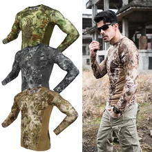 Охотничья Базовая камуфляжная тактическая футболка с длинными рукавами быстросохнущие походные рубашки в охотничьем стиле солдатская Военная футболка милитари