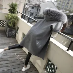 Для женщин шерстяное пальто осень 2018 Новый сплошного цвета с капюшоном меховой воротник зима средней длины большой размер S-XL 1932