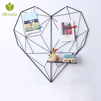 

Mrosaa 51x50cm Nordic Style Heart Hanging Decoration INS Metal Mesh Grid Wall Photos Shelf Postcards Frame Storage Rack Holders