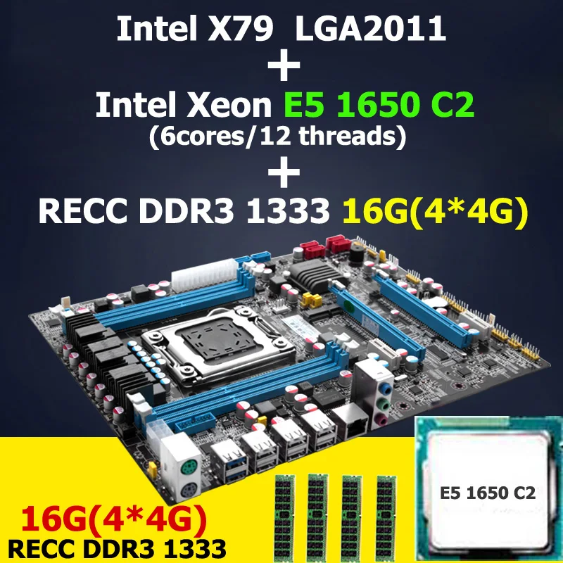 HUANAN X79 LGA 2011 motherboard CPU RAM combos Intel Xeon E5 1650 C2 CPU RAM 16G(4*4G) DDR3 REG ECC X79 ATX motherboard lga 2011 x79 series motherboard soldering cpu socket r with tin balls