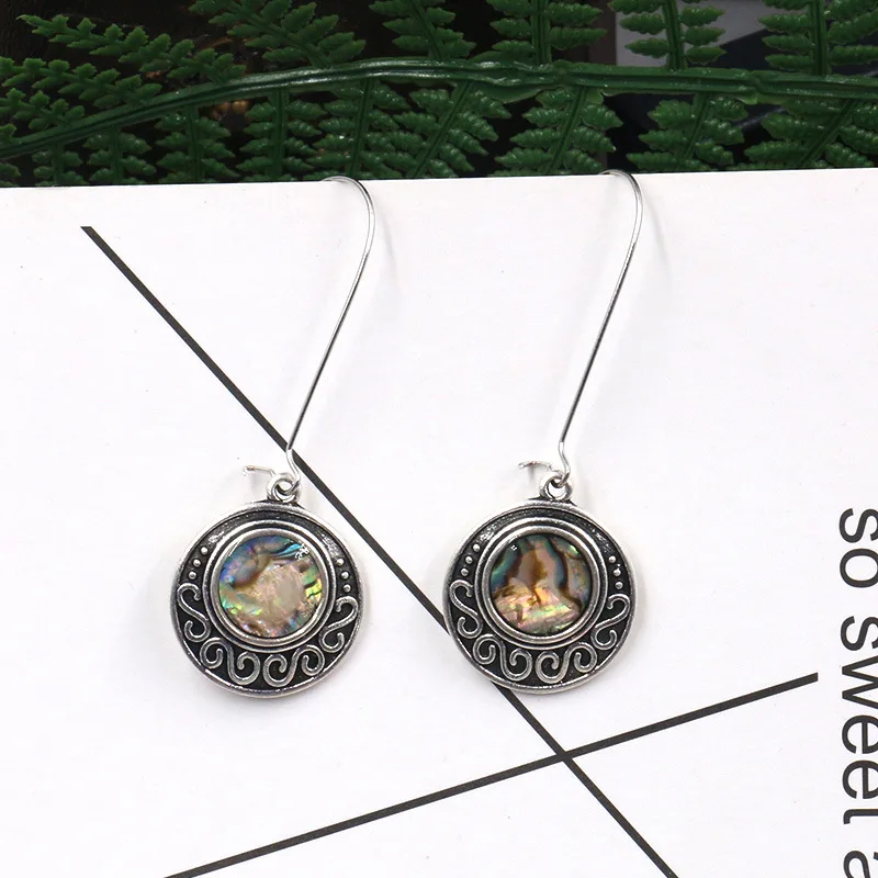 

New round copper mirror pattern copper earrings mirror in the world ear hook personality national wind earrings female jewelry g