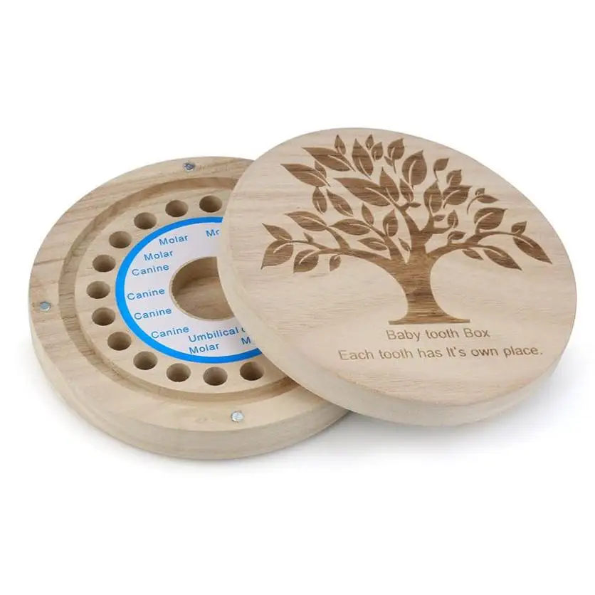 

1pcs English language Wood Tooth Box Organizer Save Milk Teeth Wood Storage Collecting Teeth Gifts Umbilical Cord Lanugo 2019