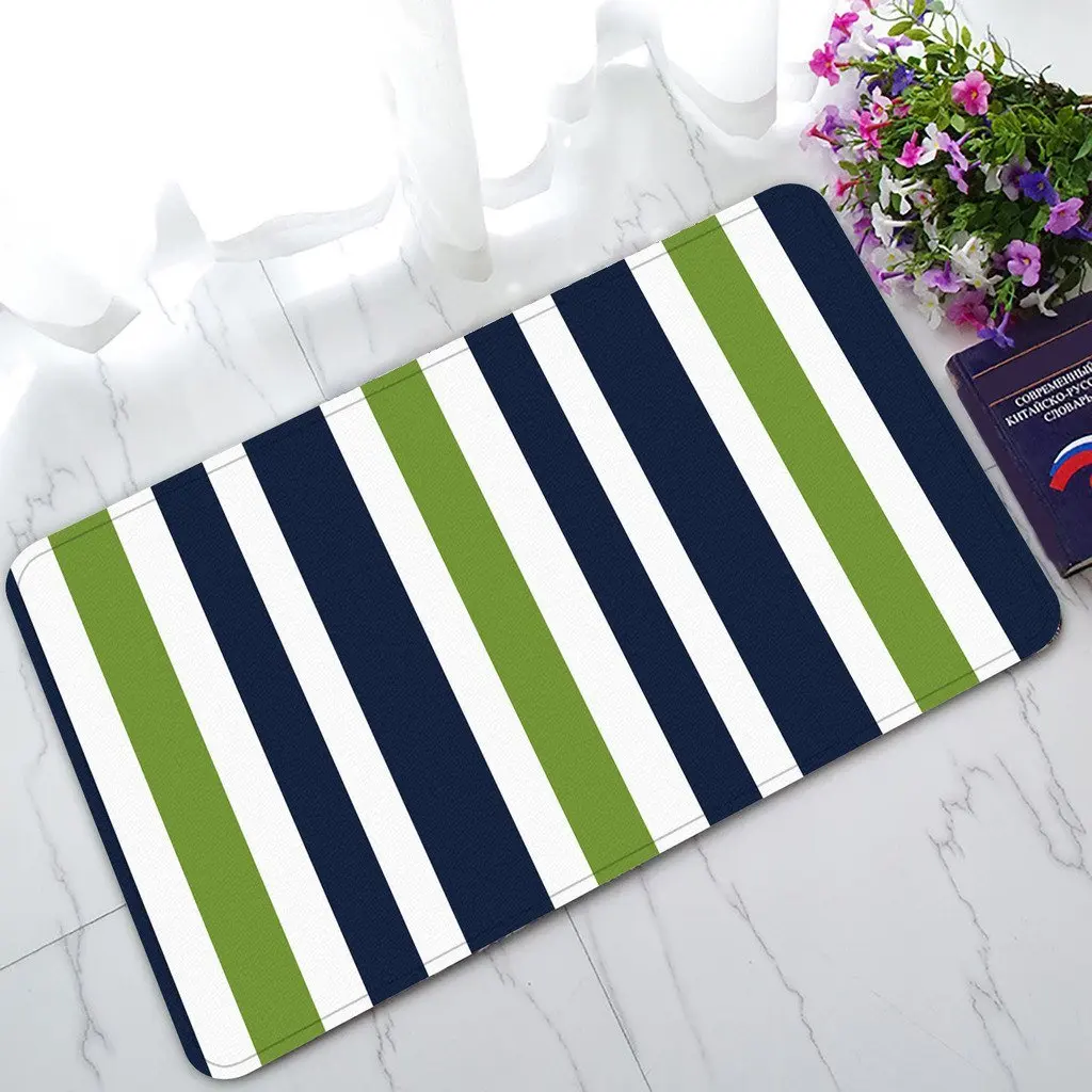 Custom Navy Blue,Green And White Stripe Non Slip Doormat Indoor/Outdoor