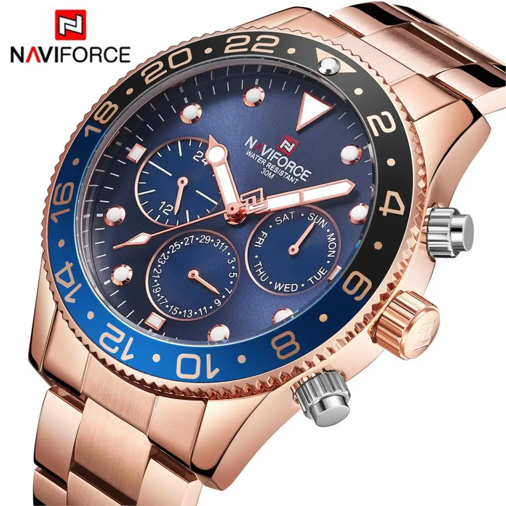 NAVIFORCE кварцевые аналоговые 24 часа Дата Неделя Бизнес водонепроницаемые наручные