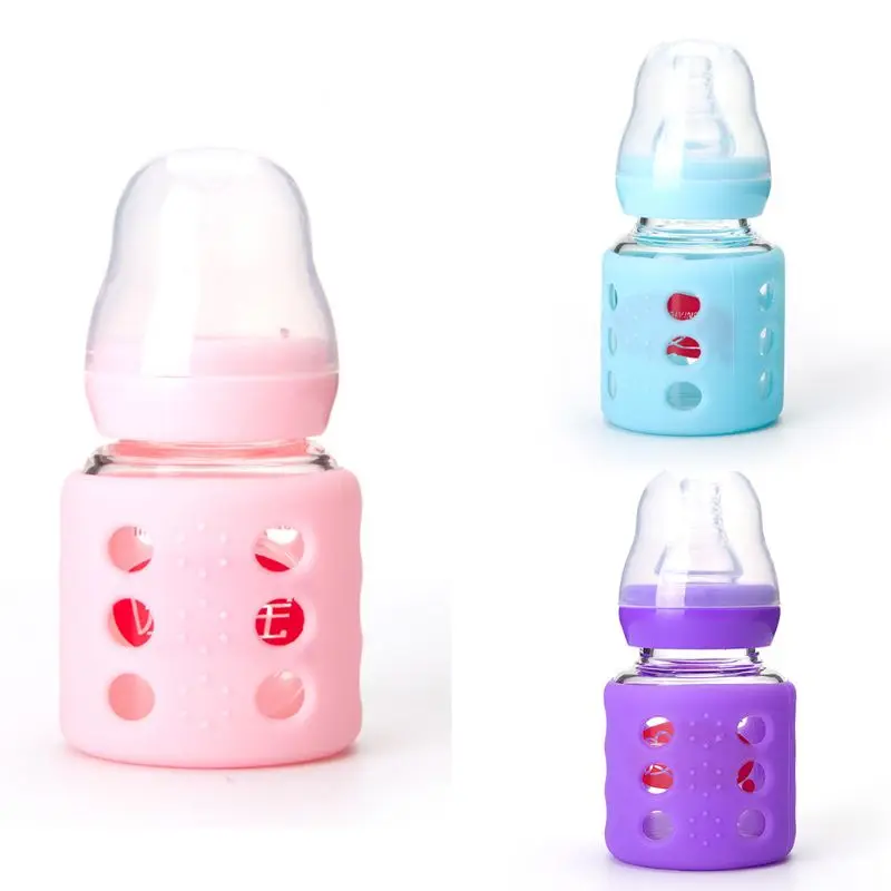 

Baby 60ml Mini Glass Feeding Bottle Milk Water Pacifier Cup BPA-Free Rubber Sleeve Insulation Portable Toddler Feeder