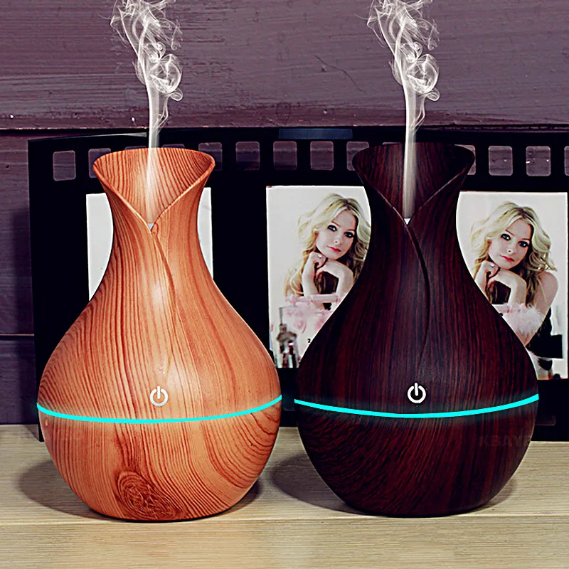 USB Aroma Essential Oil Diffuser Ultrasonic Air Humidifier with Wood Grain LED Lights Aroma