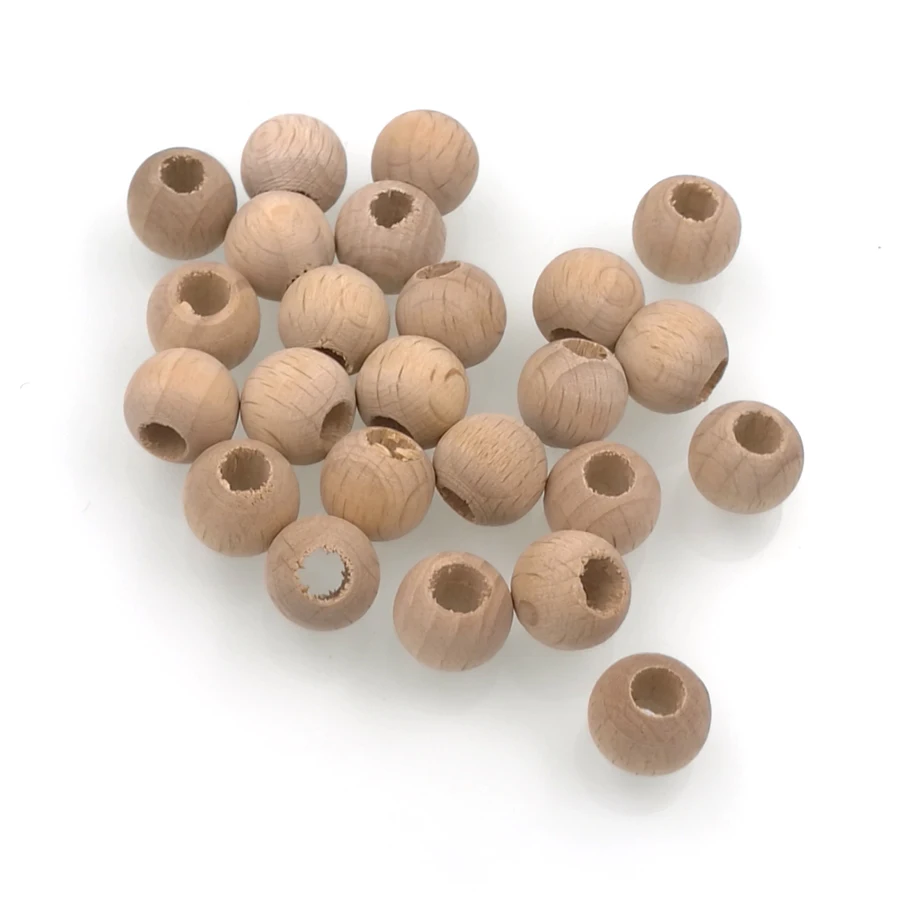 100pcs 12 mm unfinished wooden beads, natural eco friendly beech wood