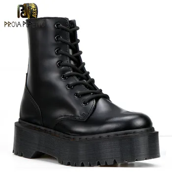 

Prova perfetto 2019 Hot Style Woman Ankle Boots Black Genuine Leather Martin Boots Thick Sole Lace-up Women Leather Boots