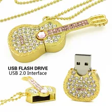 Цветной алмазный USB флеш-накопитель 8 ГБ 16 ГБ флеш-накопитель 32 ГБ флеш-накопитель U диск Золото Серебро Гитара с отделкой кристаллами карта памяти подарок