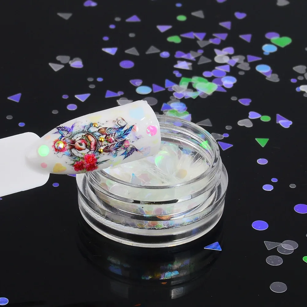 

1 Bottle Chameleon AB Shiny Nail Art Glitter Sequins Heart Star Round Nail Bling Nail Flake 3D DIY Manicure Decor