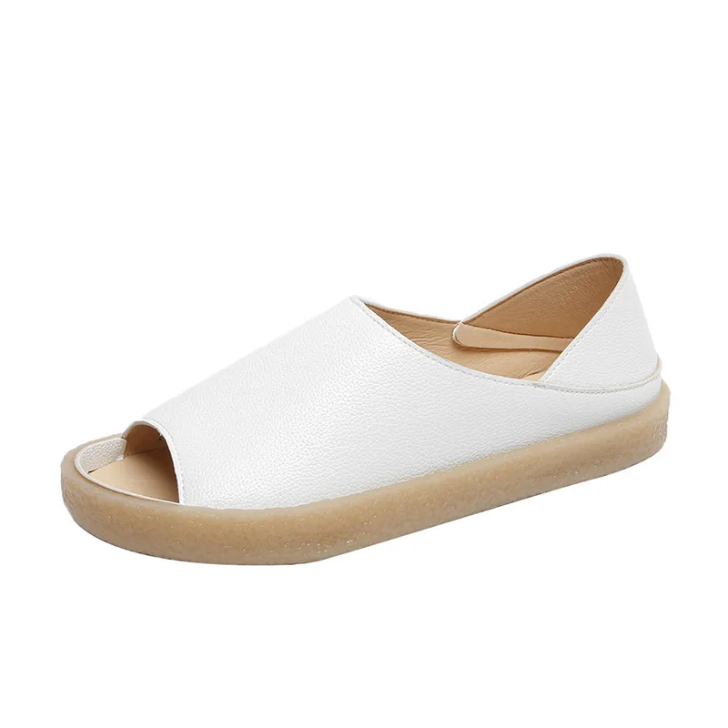 Swonco Shoes Women Sandals Summer Slip On 2 In1 Casual Shoes Female 2019 New Jelly Sole Leather Sandals For Woman Fish Toe Open