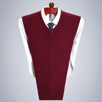 Осень зима мужской свитер жаккардовый Повседневный компьютерный вязаный жилет с v-образным вырезом, без рукавов модный мужской размер s M L XL XXL XXXL - Цвет: red