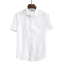 Мужская дышащая квадратным воротником однобортный с коротким рукавом повседневные рубашки из хлопка и льна тонкий чистый цвет мужской одежды Размер S-4XL