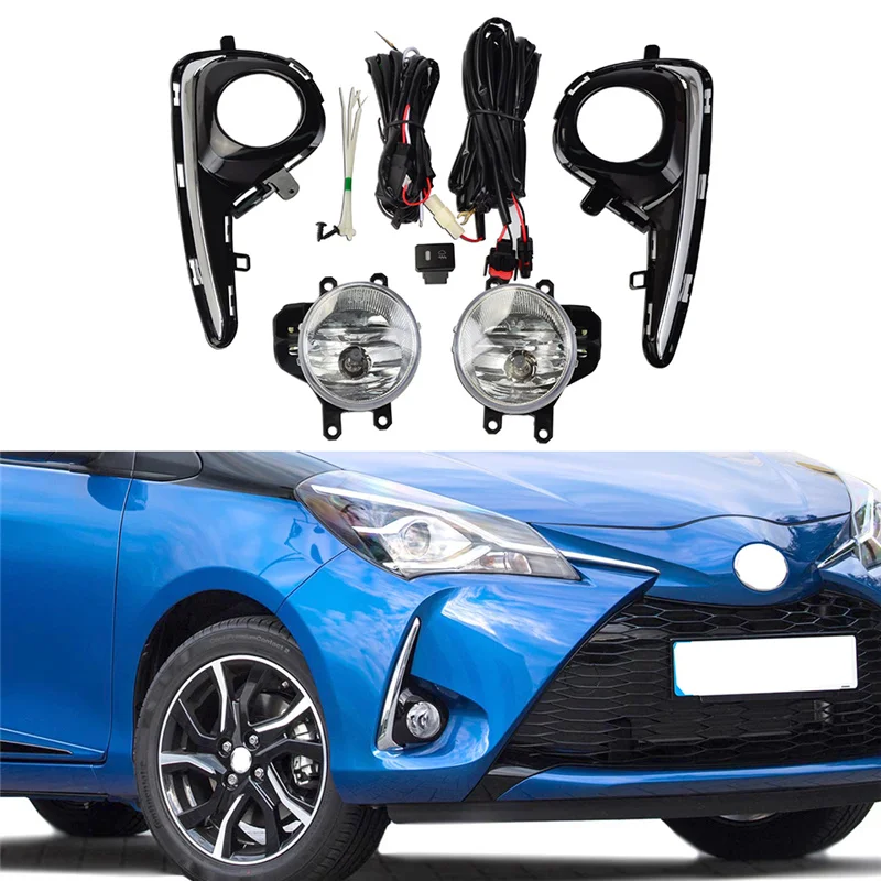 

H2CNC Car Halogen Bulbs Front Bumper Fog Light Lamp Switch Cable Harness Set For TOYOTA YARIS HATCHBACK 2DR 4DR 2018-2019