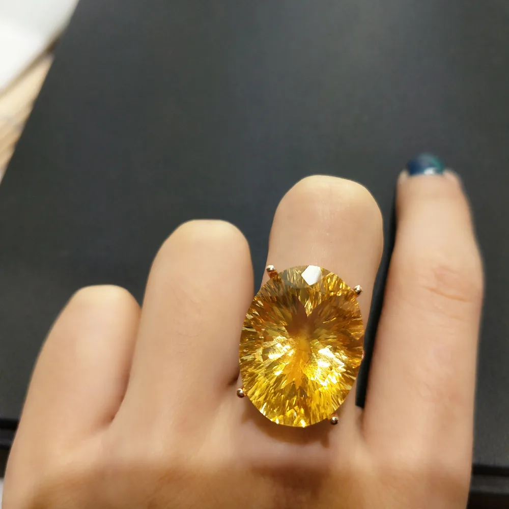 FLZB горячая Распродажа, роскошное кольцо, 23.9ct, высокое качество, натуральный цитрин, кольцо, настоящее 925 Твердое Стерлинговое серебро, ювелирные изделия для женщин, свадьба