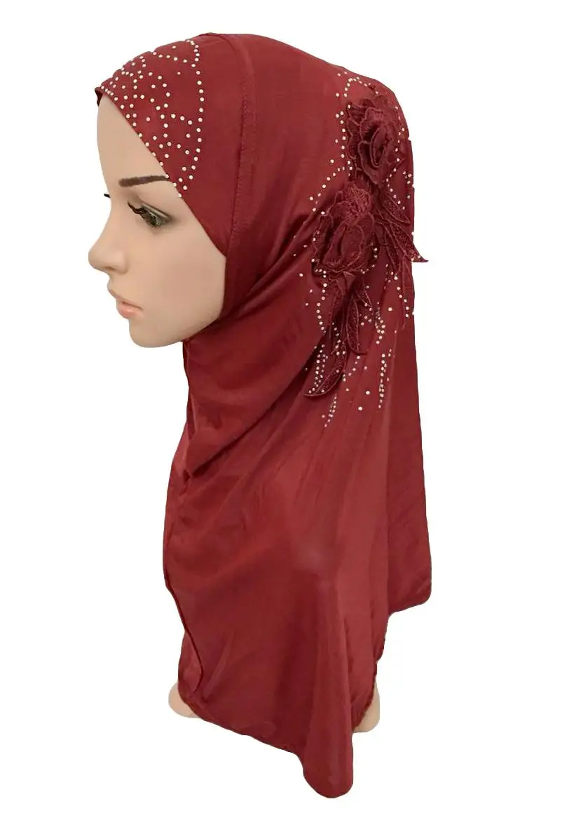 12 шт., Модный женский мусульманский шарф со стразами, хиджаб, исламский шарф, арабские шали, головной убор, тюрбан, сплошной цвет, случайный