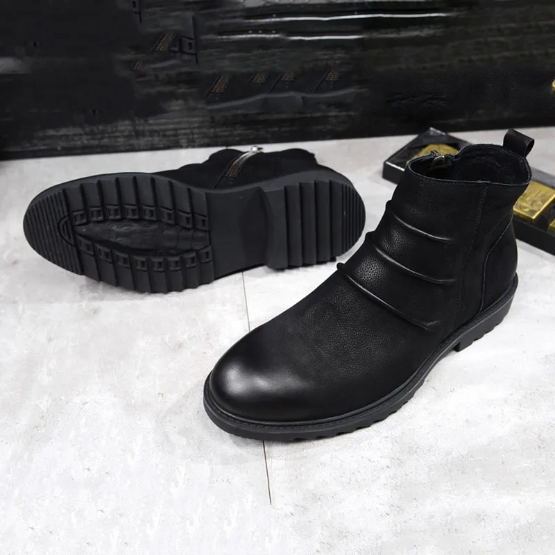 Homens Vintage Montaria De Homens Queda Preto Inglês Novos Dos Couro Botas Do Altos Couro Chelsea Sapatos CB1w5q