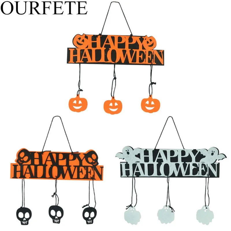

14inch Halloween Hanging Decor Tag With Happy Halloween Sign Pumpkin Skull horrible Prop Listing For Bar KTV Home Party Supplies