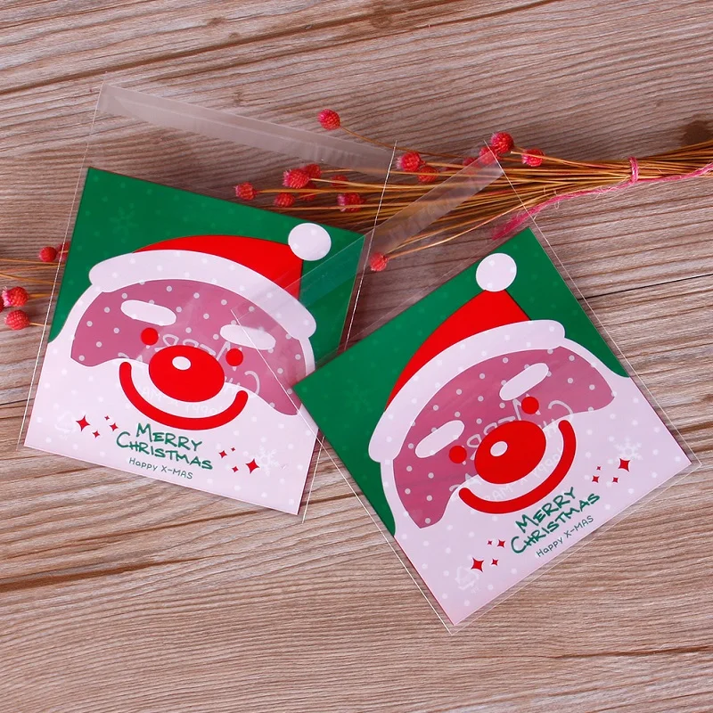 100 шт./упак. Рождественский мешок Санта Клаус целлофановый подарок печенья Fudge конфеты пакет с застежкой рождественские держатели для подарков#254207