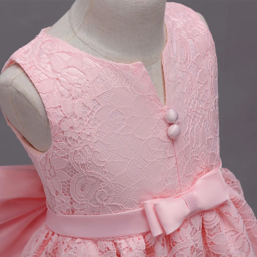 Girls Sleeveless Princess Children flower girl Lace dress For Wedding 3-14 Years Girls Long Tail Party Prom Dresses Pink Blue (13)