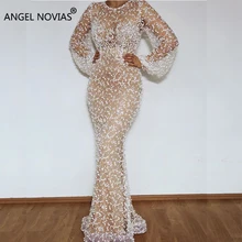 ANGEL NOVIAS кружевное платье с длинными рукавами Abendkleider, элегантное арабское вечернее платье русалки Дубай, Официальный кафтан, Lebanon Lange Jurk