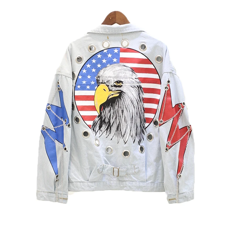 Mélangées La Taille Plus Aigle Nouveau Impression Lâche Lx106 Light Rue Veste Femmes Blue Chaîne Femme Printemps Manteaux Jeans 2018 Denim Couleurs nO7BYY