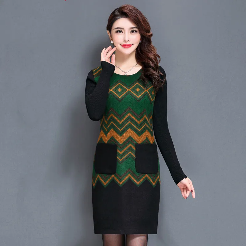 

High Quality Free Shipping New Fashion Striped Dress O-neck Mother Mid Old Aged Women Clothing Plus Size Slim Dresses