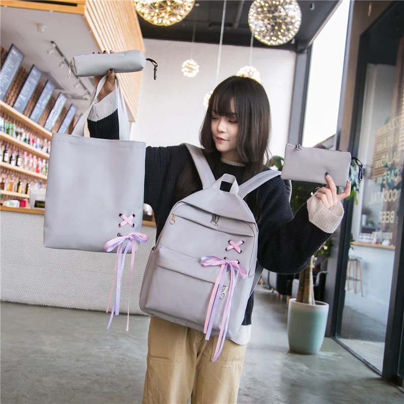 4 Sets/Pcs mochila de nailon para mujer cintas mochilas escolares para adolescentes niñas bolso de libro para estudiantes bolso de mujer 4 Sets/Pcs mochila de nailon para mujer cintas mochilas escolares para adolescentes niñas bolso de libro para estudiantes bolso de mujer