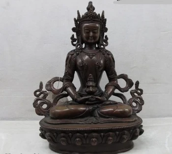 

003557 Tibet purple Bronze Red Copper Longevity Amitayus Kwan-Yin GuanYin Buddha Statue