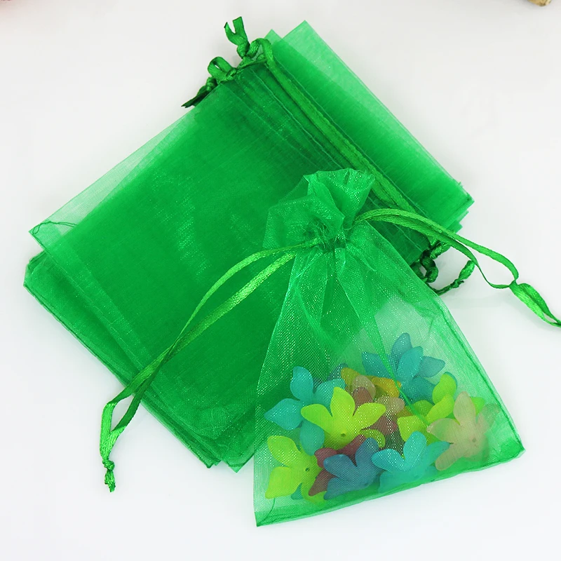 Wholesale 500pcs/lot Drawable Dark Green Organza Bags