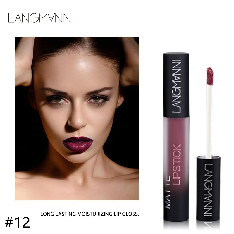 

langmanni 12 colors Matte Waterproof Liquid Lipstick Gloss Labial Batom Long Lasting Lipstick Makeup Lipgloss