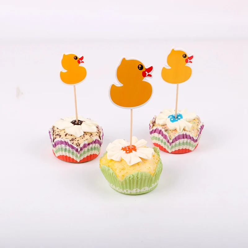 12pcs Lot Cartoon Little Yellow Duck Cupcake Toppers Picks
