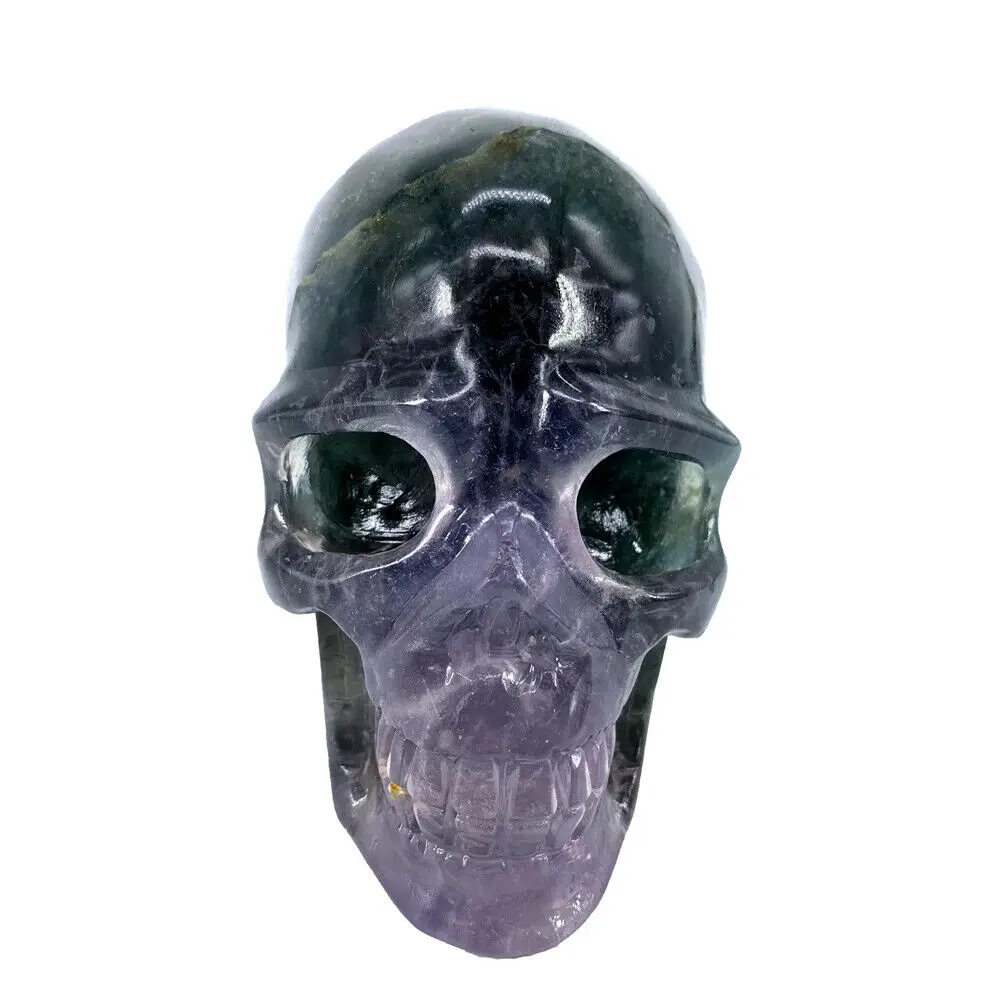 

853g Natural Fluorite Quartz Crystal Skull Hand-carved Energy Healing