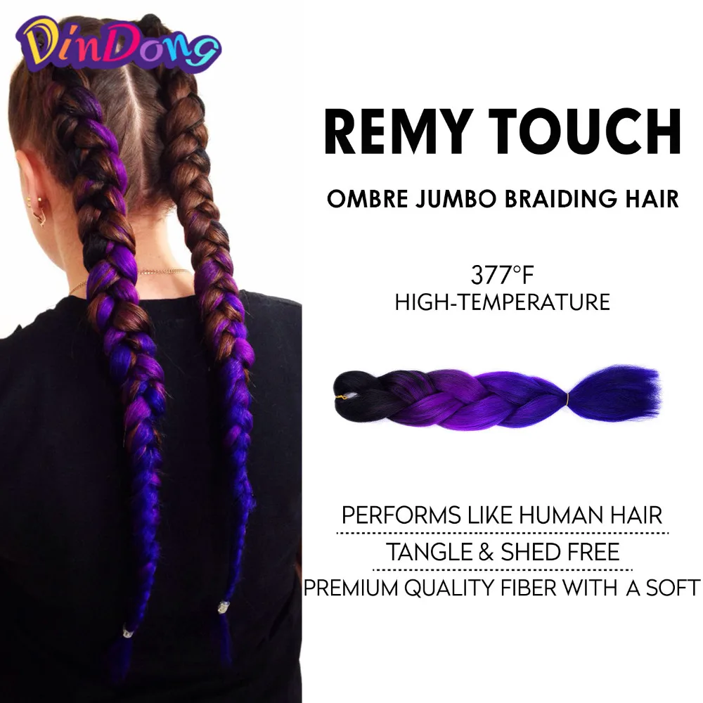 DinDong, 24 дюйма, Xpressions, Ombre, Jumbo Braid, 100 г/шт., синтетические африканские плетеные волосы для наращивания, прическа, розовый, черный, фиолетовый