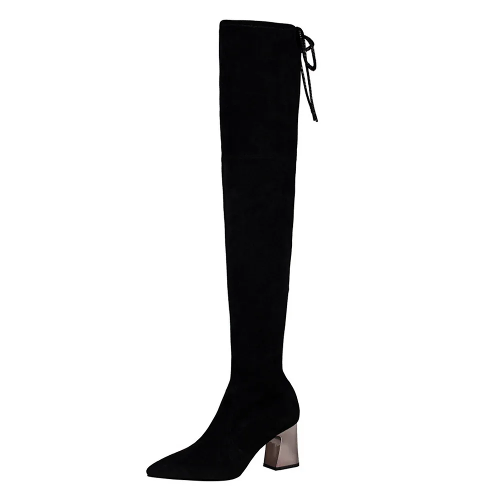 

omen boots Knee high heel 2019 female winter boots leather long tube boots thic sharp thin night shops pedicure knees boots