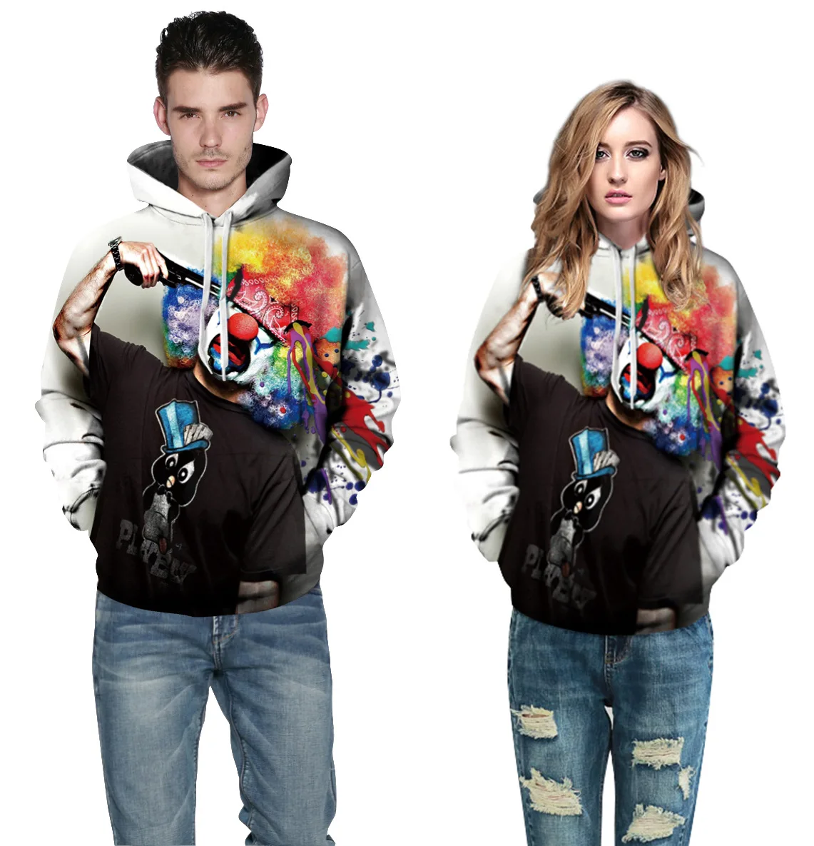 2017 Hot Sale Autumn/Winter Magic Clown 3D Digital Printing Street Personality With Velvet Zipper Hoodie Lover Coat S-3XL