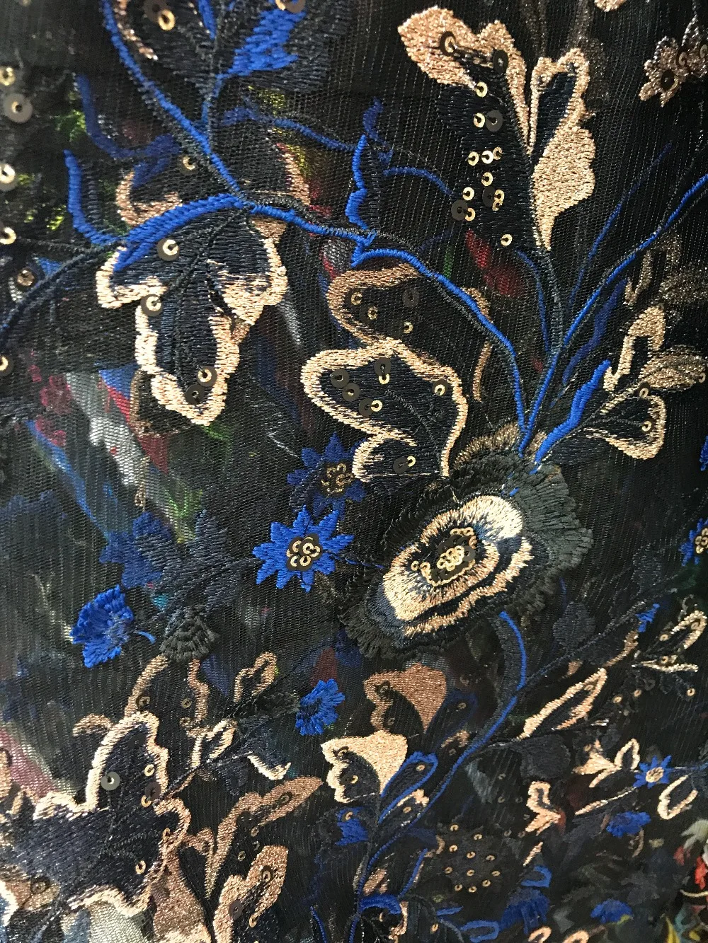 

5yardsBlack Gauze Embroidery+ Sequins lace Fabric Colorful Summer Dress Fabric High Grade Dress